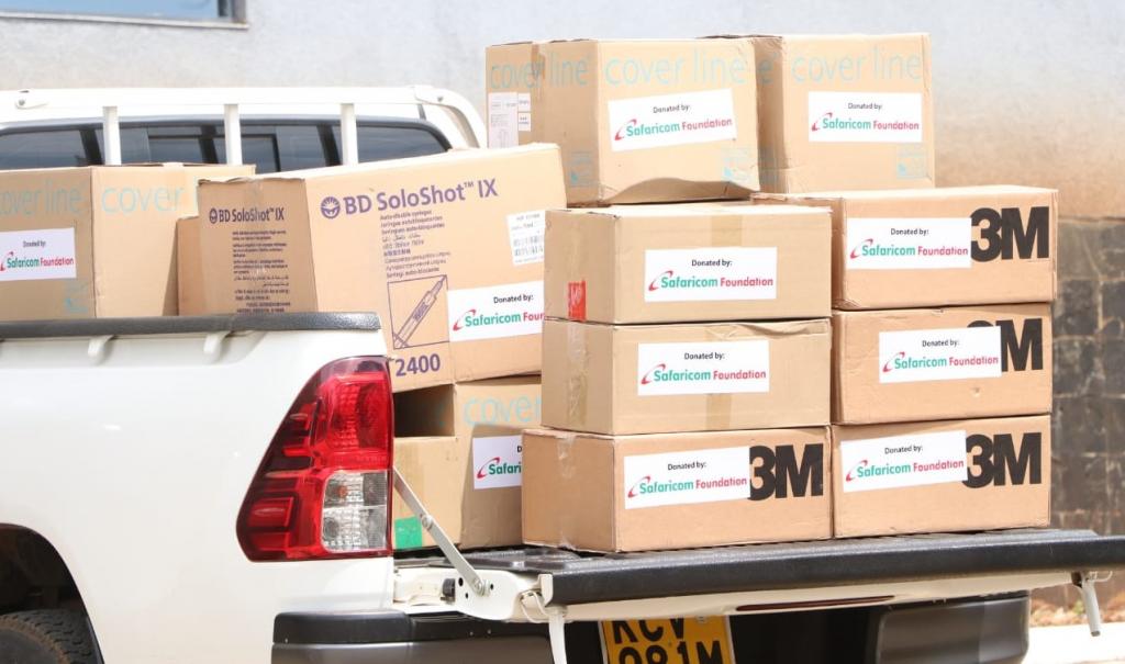 Governor Kiraitu receives PPEs donation from Safaricom PLC.