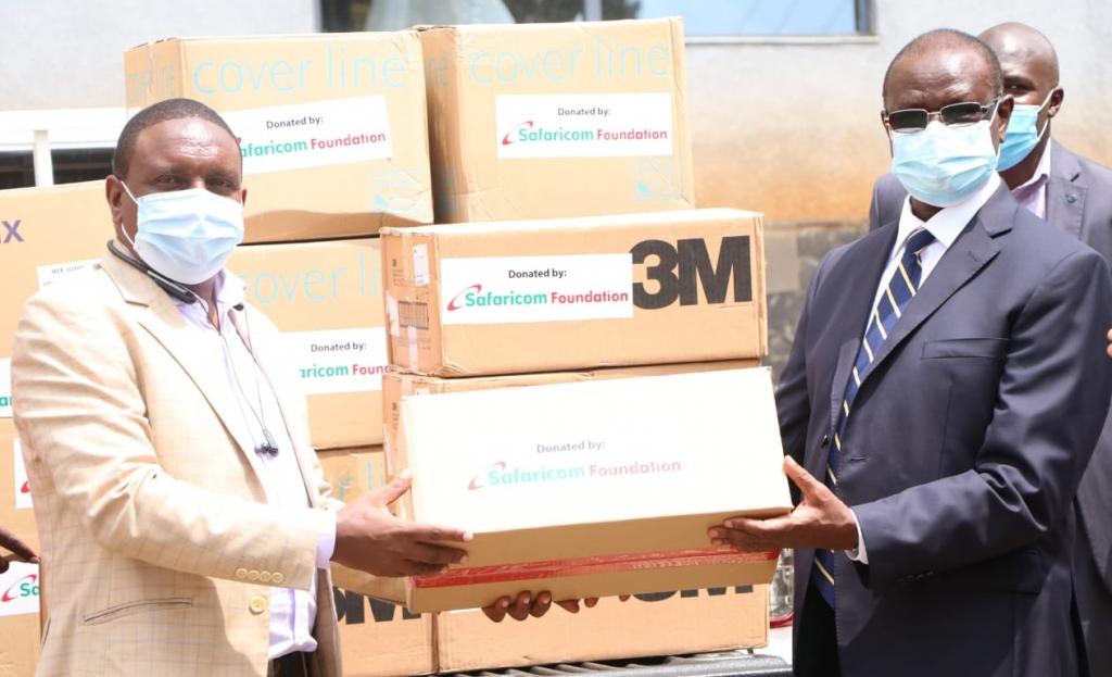 Governor Kiraitu receives PPEs donation from Safaricom PLC.