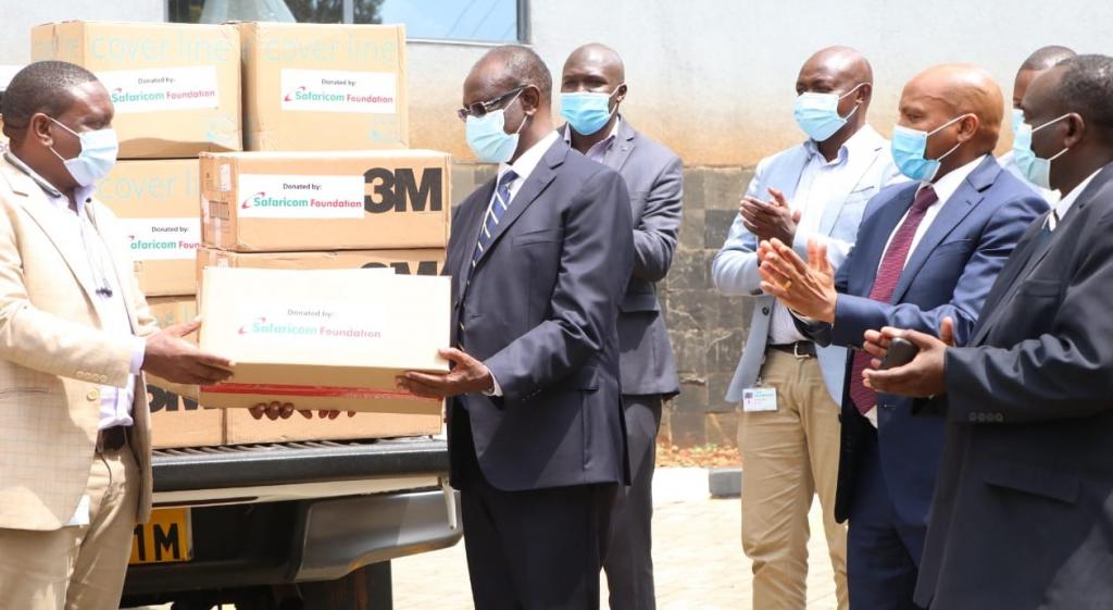 Governor Kiraitu receives PPEs donation from Safaricom PLC.