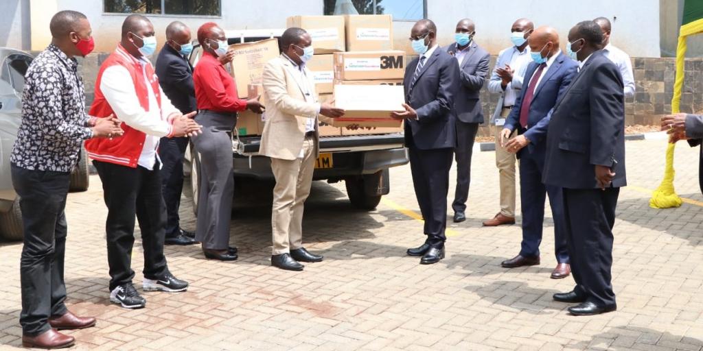 Governor Kiraitu receives PPEs donation from Safaricom PLC.