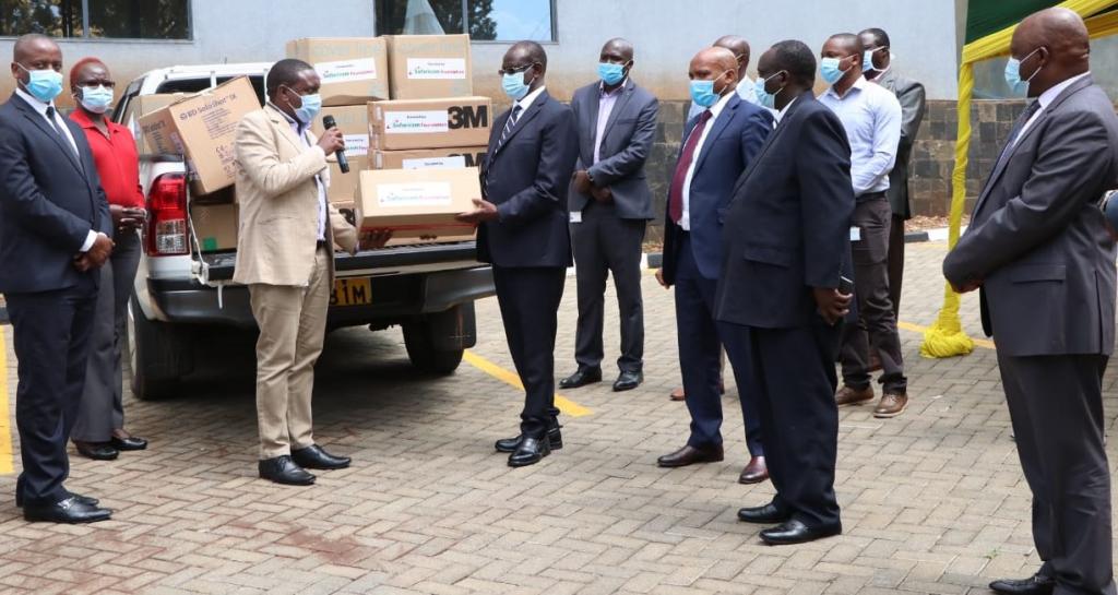Governor Kiraitu receives PPEs donation from Safaricom PLC.