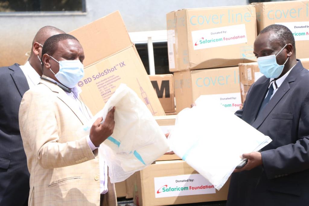 Governor Kiraitu receives PPEs donation from Safaricom PLC.