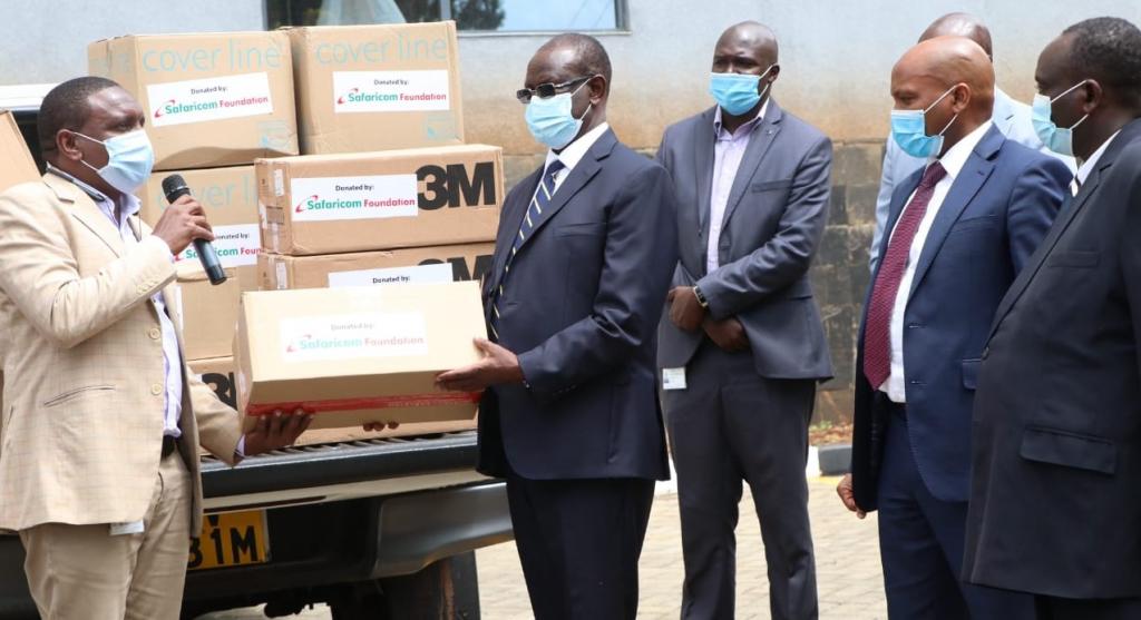 Governor Kiraitu receives PPEs donation from Safaricom PLC.