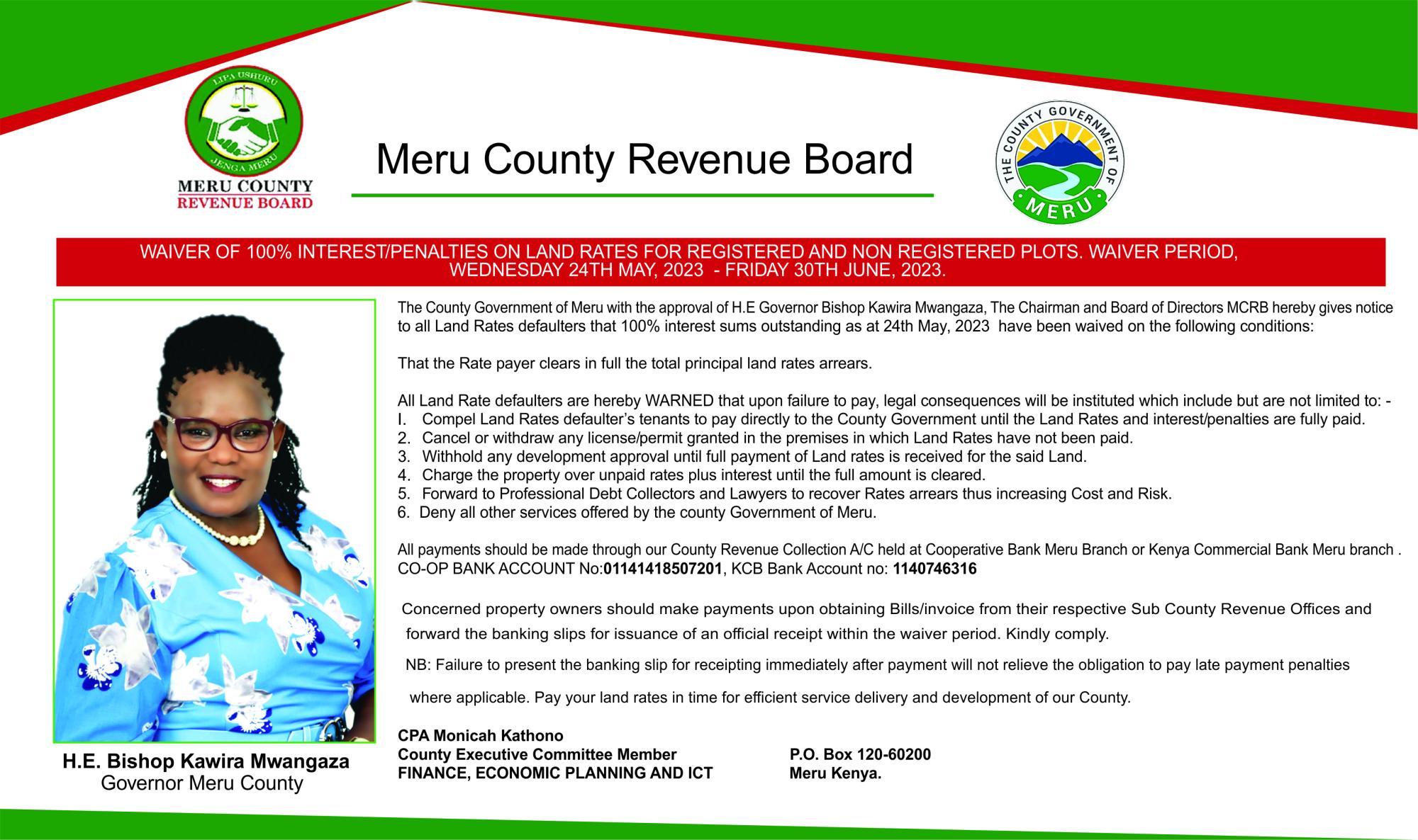 Waiver Of 100% Interest/penalties On Land Rates For Registered And Non Registered Plots.