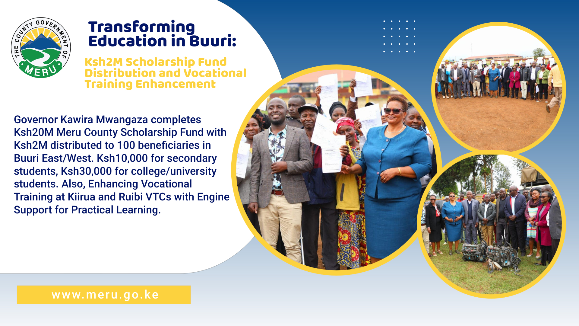 Governor Kawira Mwangaza Distributes Ksh2 Million in Scholarships to 100 Beneficiaries Across Buuri.