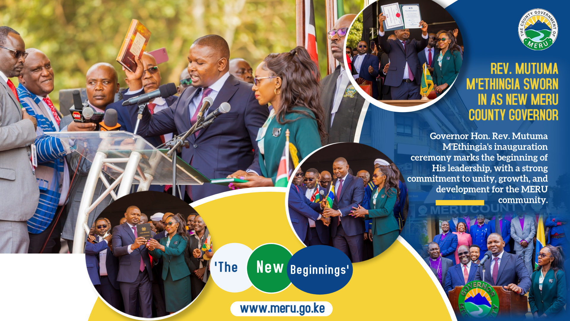 REV. MUTUMA M'ETHINGIA SWORN IN AS NEW MERU COUNTY GOVERNOR