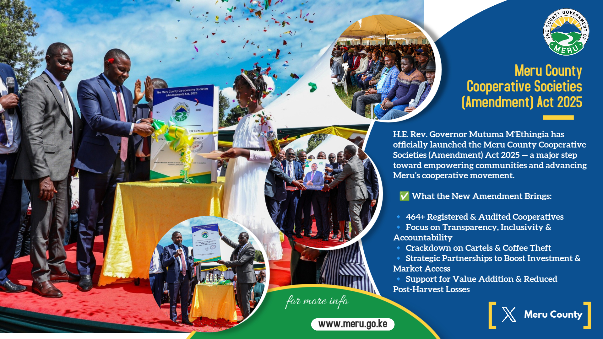 H.E. Rev. Governor Mutuma M'Ethingia Officially Launches Meru County Cooperative Societies (Amendment) Act 2025