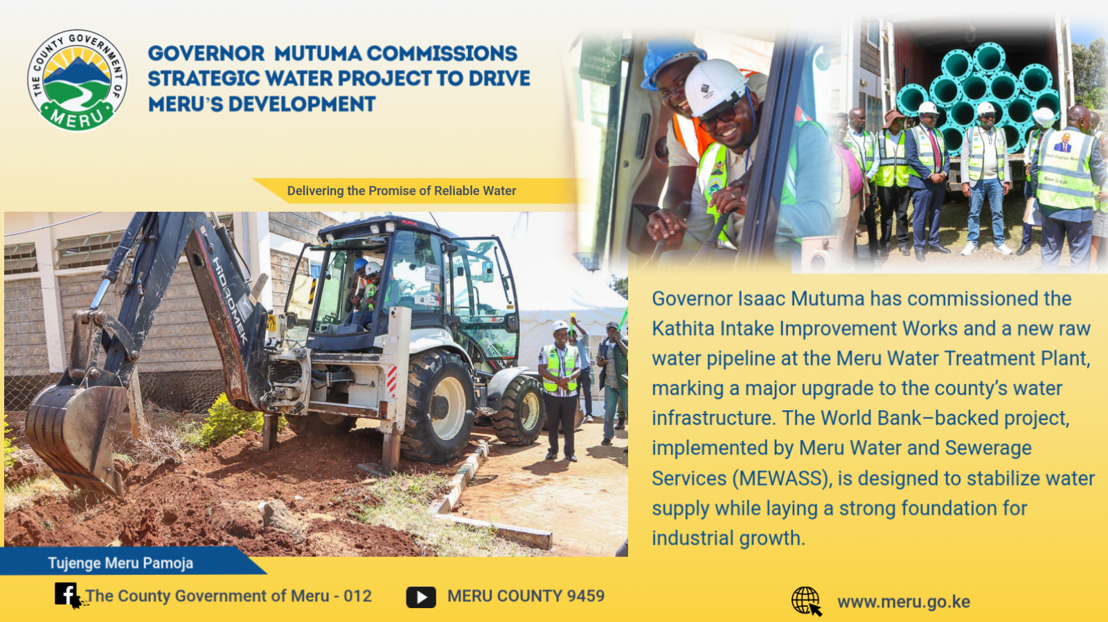 GOVERNOR ISAAC MUTUMA COMMISSIONS STRATEGIC WATER PROJECT TO DRIVE MERUS DEVELOPMENT