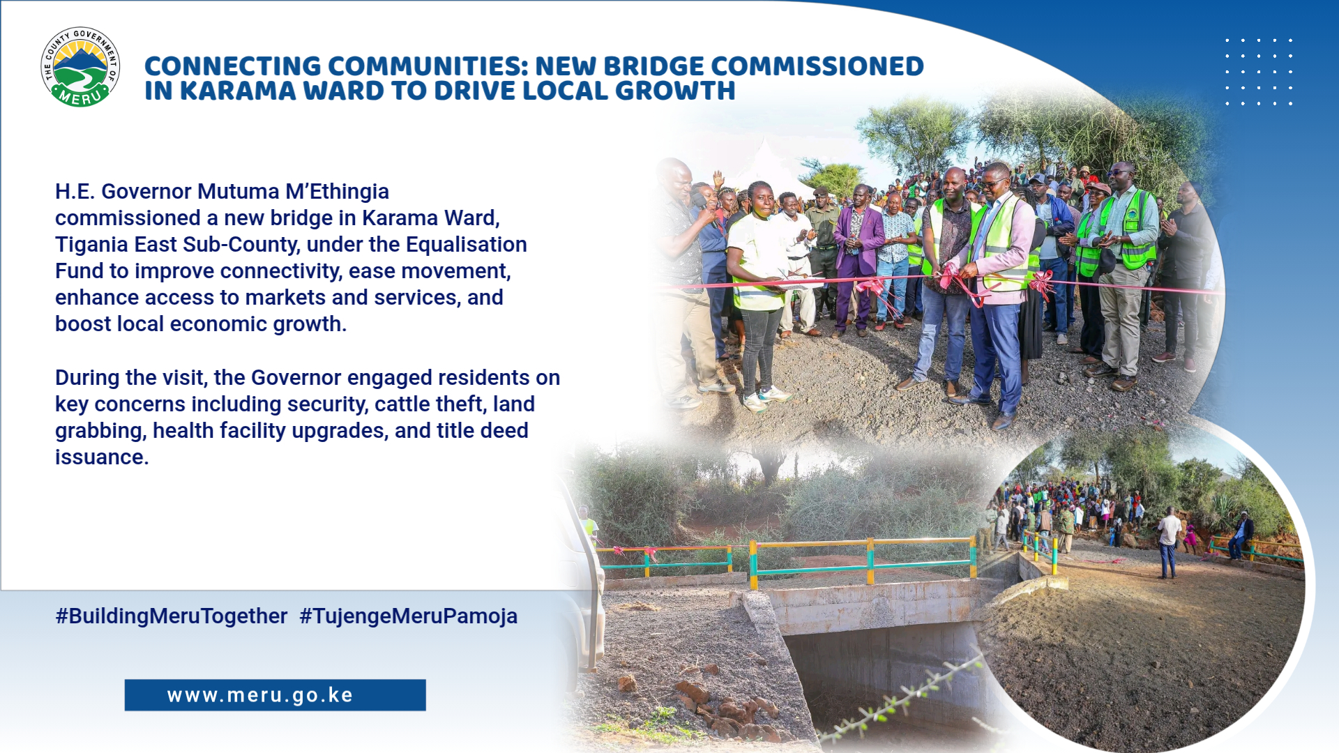 CONNECTING COMMUNITIES: NEW BRIDGE COMMISSIONED IN KARAMA WARD TO DRIVE LOCAL GROWTH