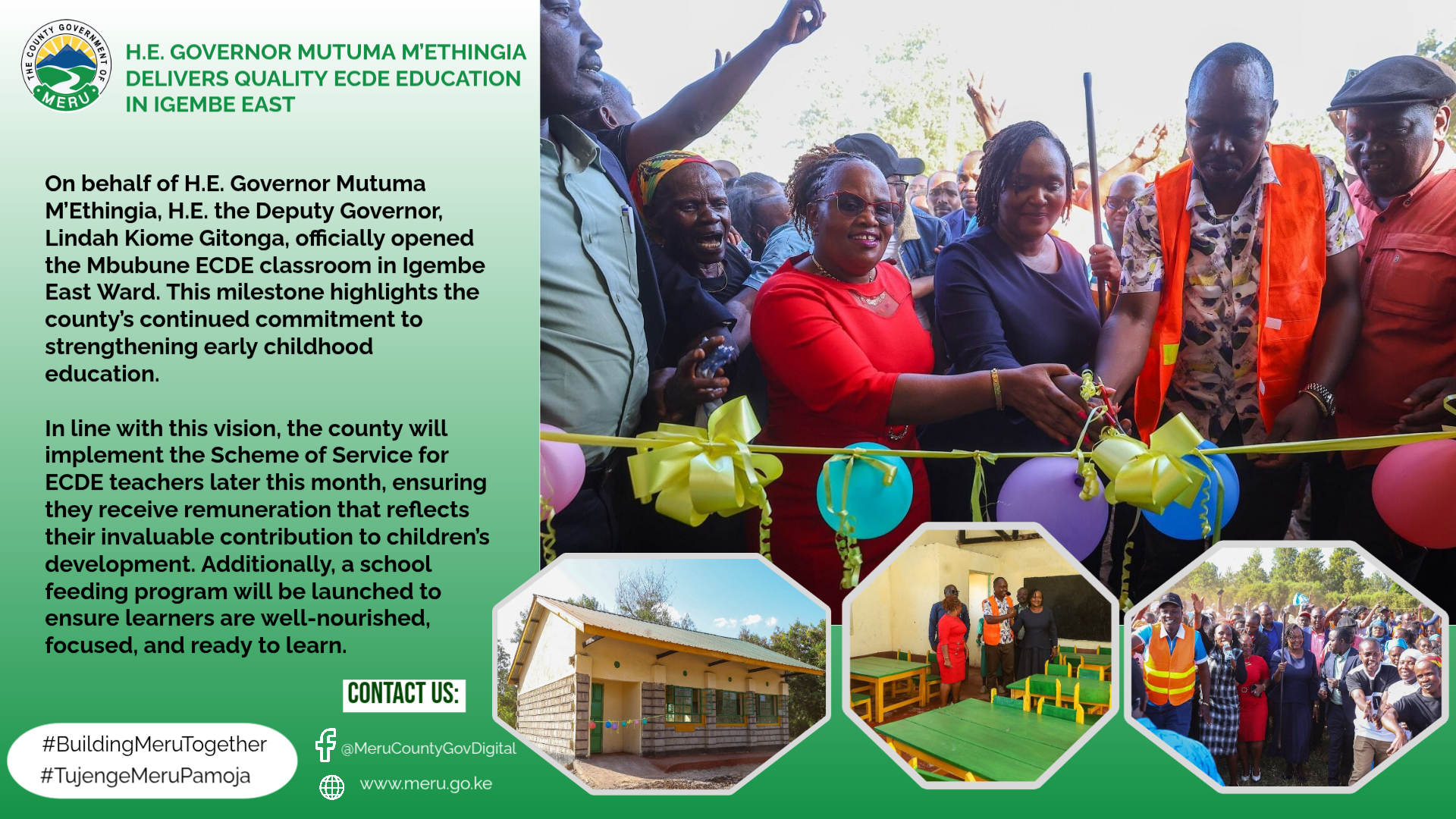 H.E. GOVERNOR MUTUMA METHINGIA DELIVERS QUALITY ECDE EDUCATION IN IGEMBE EAST